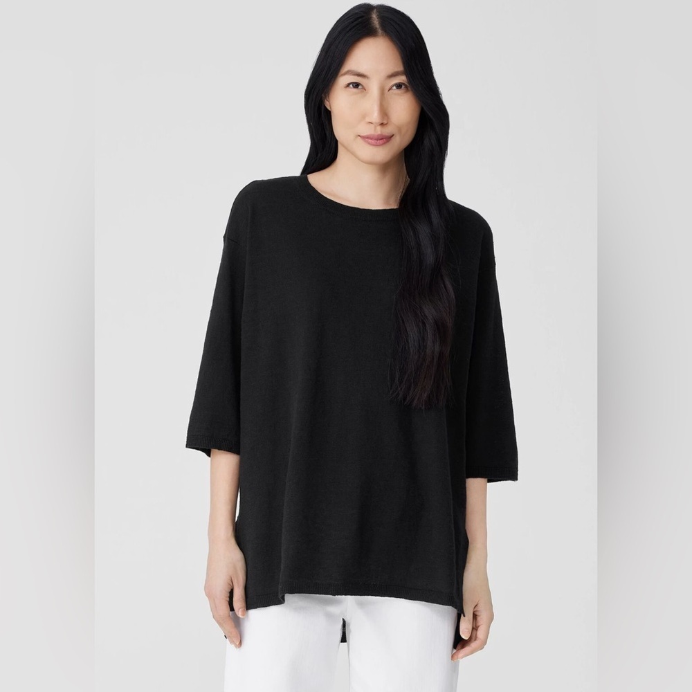 Toss Black Oversized Slub Long T-Shirt. Size-One Size